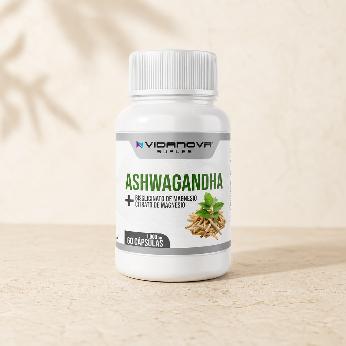 Ashwagandha + Magnesio 1000mg, envase de 60 cápsulas, Almelí Wellness
