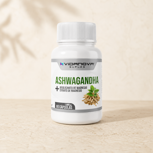 Ashwagandha + Magnesio 1000mg, envase de 60 cápsulas, Almelí Wellness