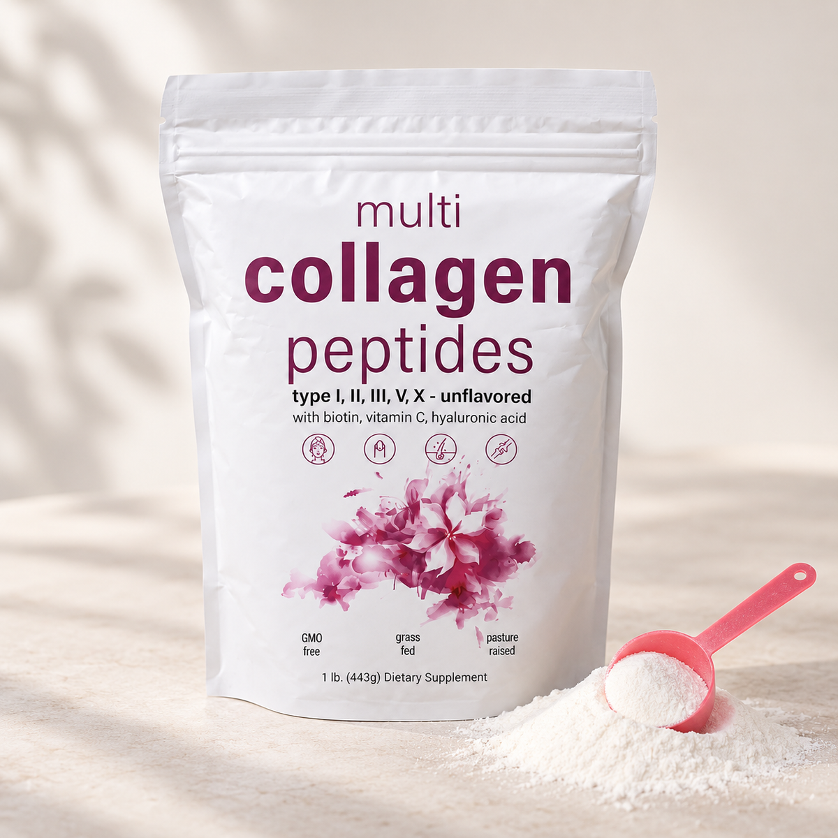 Multi Collagen 5X - 5 tipos de colágeno + Biotina + Vitamina C + Ácido Hialurónico